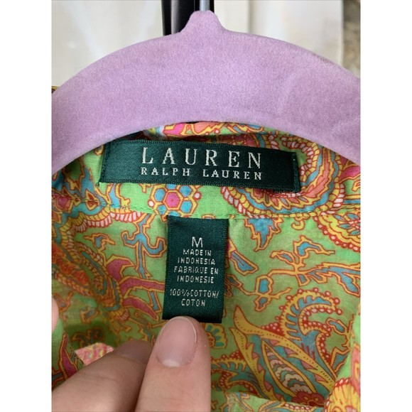 Ralph Lauren Womens Paisley Button Up Blouse Lightweight Multicolor Size Medium - Picture 2 of 8